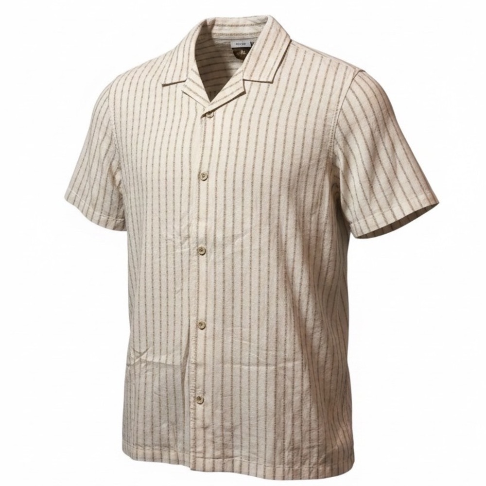 Common People XL Linen Blend Camp Shirt Beige Striped Button Front NWT